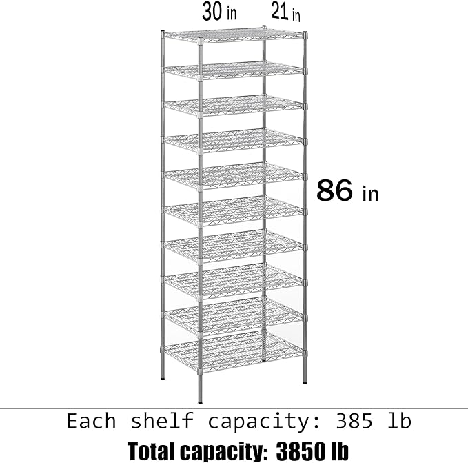 21" Deep x 30" Wide x 86" Height Wire Shelving Kit | 10-Tier | NSF Commercial Storage Rack Unit