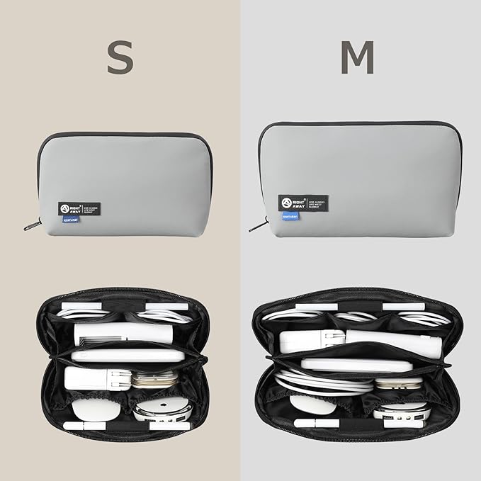 RIGHT AWAY Travel Tech Pouch，Waterproof Cord Case，Electronics Organizer Travel Case，Cable Organizer Storage Bag For Phone, Charger, Accessories（Gray）