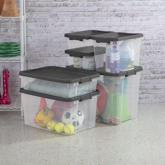(2 Pack) 76 Quart Durable Clear Plastic Storage Bins, Storage Container with Latch Lid Dark Gray Suitable for Office,Hoilday Decor,Garage Organization.