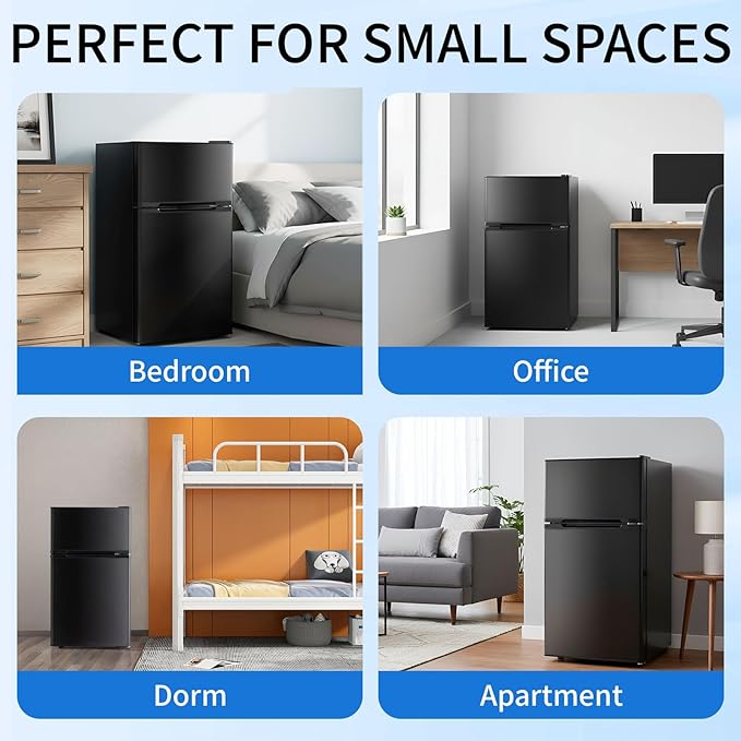 Compact Refrigerator 3.2 Cu.Ft Mini Fridge with Freezer, 7-Temperature Settings Double Door Compact Refrigerator, Adjustable Thermostat & Removable Shelves for Dorm Apartment (2 Door)