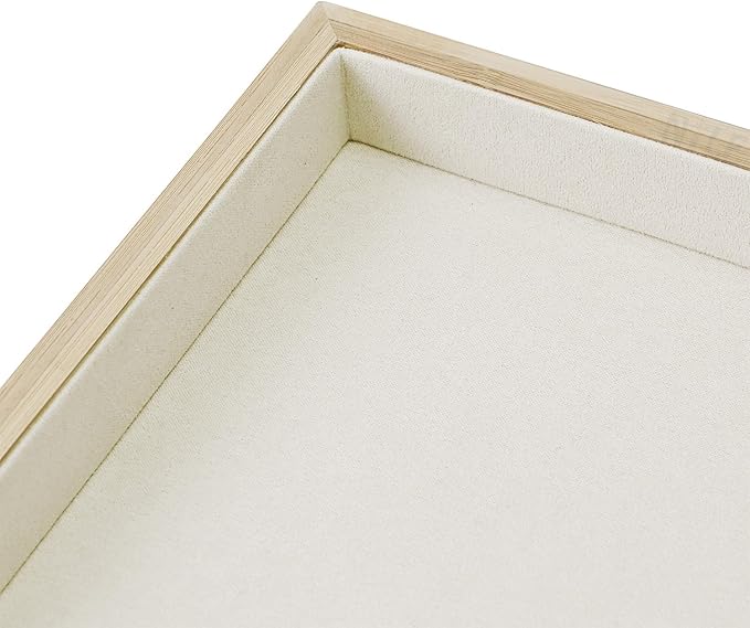 MOOCA 2 Pcs Bamboo Jewelry Display Tray, Presentation Tray, Organizer for Rings, Necklaces, Earrings, and Accessories, Beige Color, 14" W x 9.6" D x 1.2" H