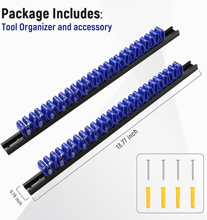 2 Pack Wall-Mounted Screwdriver Organizers with Screws - Heavy-Duty ABS Plastic Tool Holder for Screwdrivers, Wrenches, Piers - Garage Workshop Storage (Blue,2 PCS)