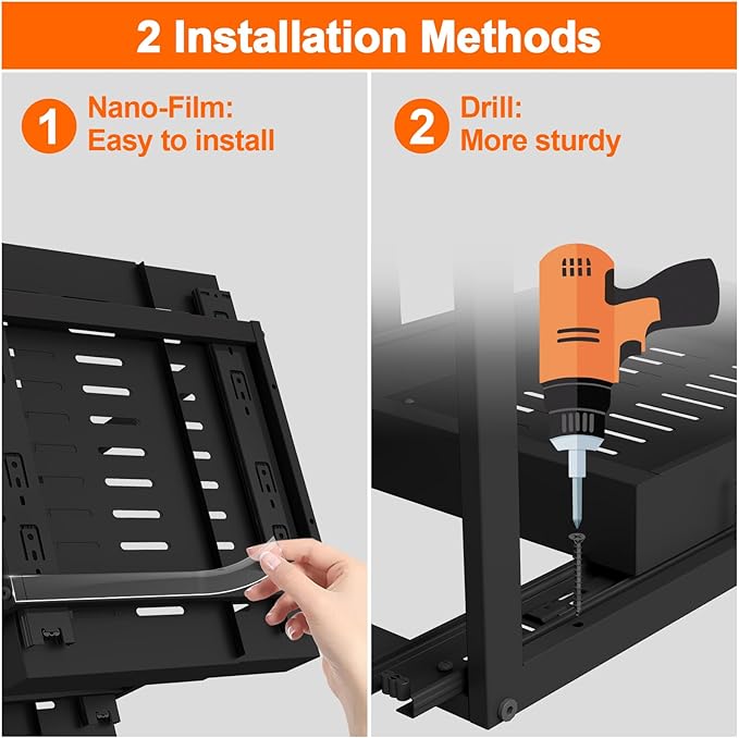 Golener 2-Tier Expandable Pull Out Cabinet Organizer - Pull-Out Drawers for Kitchen Cabinets, 2 Slide Home Storage Organizers, Slide Out Shelves for Base Cabinet Organization in Kitchen, Black Metal
