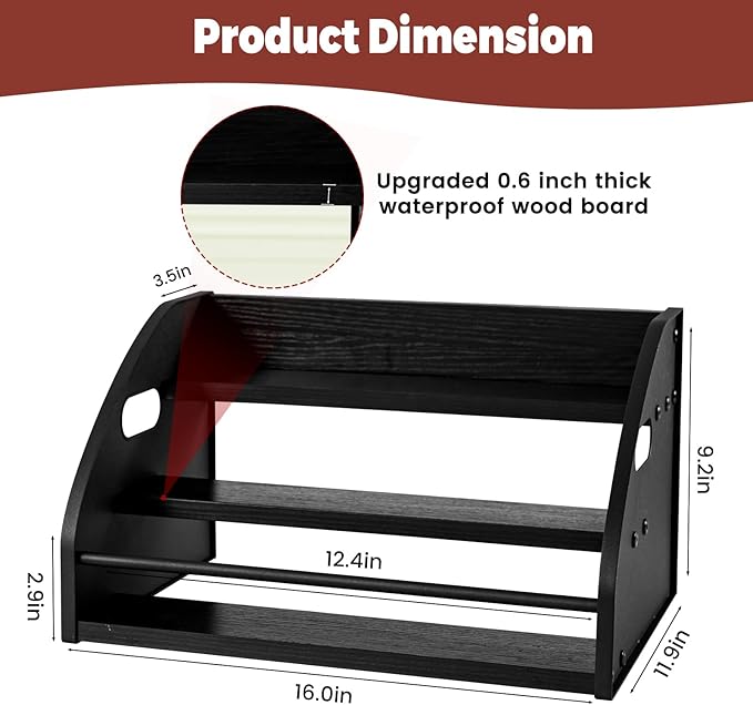 Premium Metal Design - Strong Liquor Bottle Display Shelf, 3 Steps Extra Large Rustic Mini Bar, Countertop Coffee Syrup Organizer with Handles, Ideal Gift for Dad & Liquor Enthusiasts