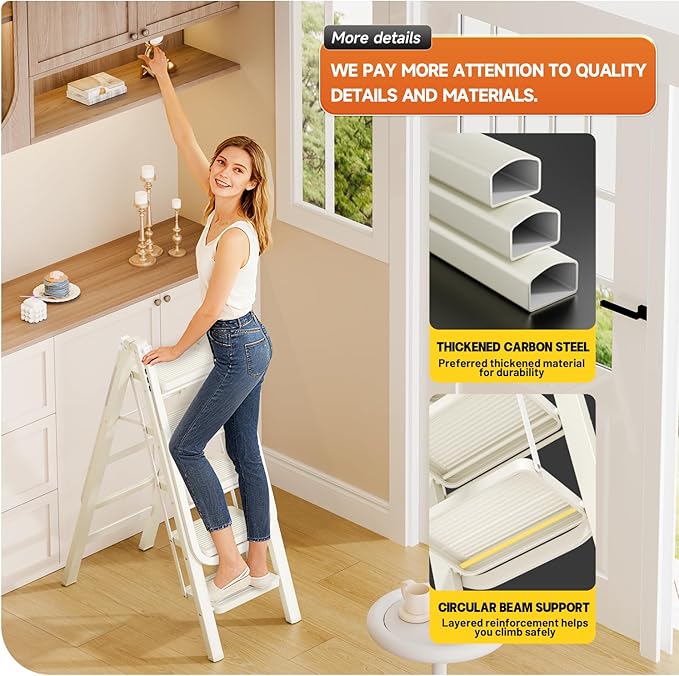 Multi-Functional 5 Step Ladder Used as Clothes Drying Rack,Sturdy Carbon Steel Ladder,Widened Pedal,Foldable & Portable Clothes Drying Rack, Space-Saving Design Indoor&Outdoor Drying (White)