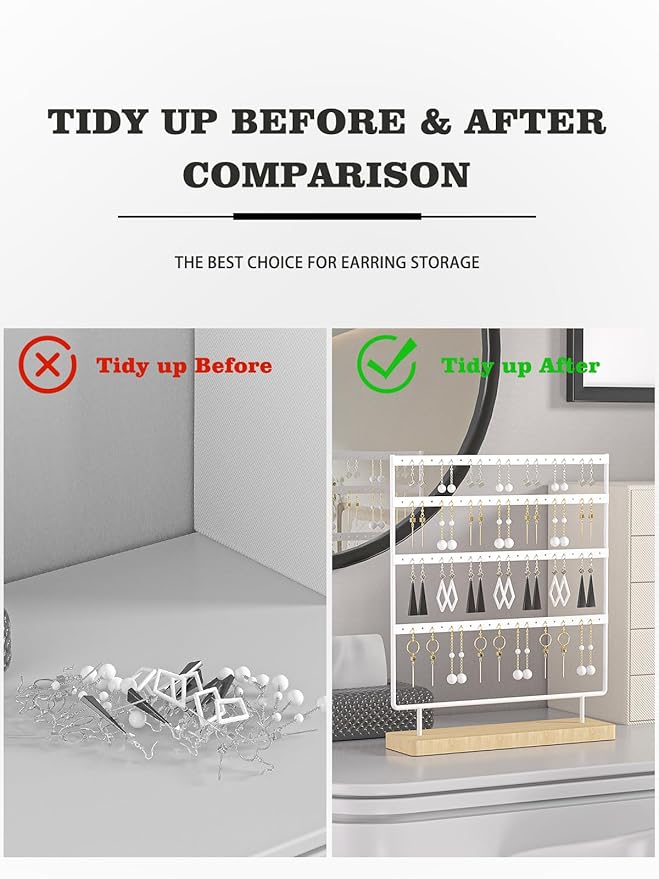 Earring Holder Organizer,Pierced Large Earrings Display Stand For Selling,Small Stud Earring Organizer Rack,Hoop Earring Storage Hanger Tree (White, 4 tier)