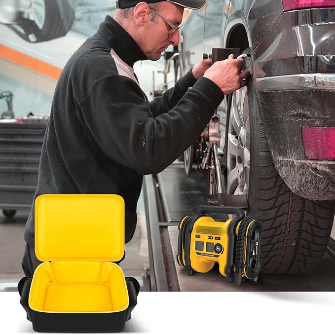 Air Compressor Bag Case Compatible with DEWALT 20V MAX Tire Inflator DCC020IB, Cordless Tools Storage Holder Organizer with Pocket for Battery Pack and Charging Kit -Inner Yellow (Box Only)
