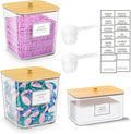 2+1 Pack Laundry Pods Container,Clear Laundry Detergent Powder Storage Containers,Laundry Room Organization Containers with Wooden Lids & Labels,Laundry Pods Holder for Scent Booster,Dryer Ball