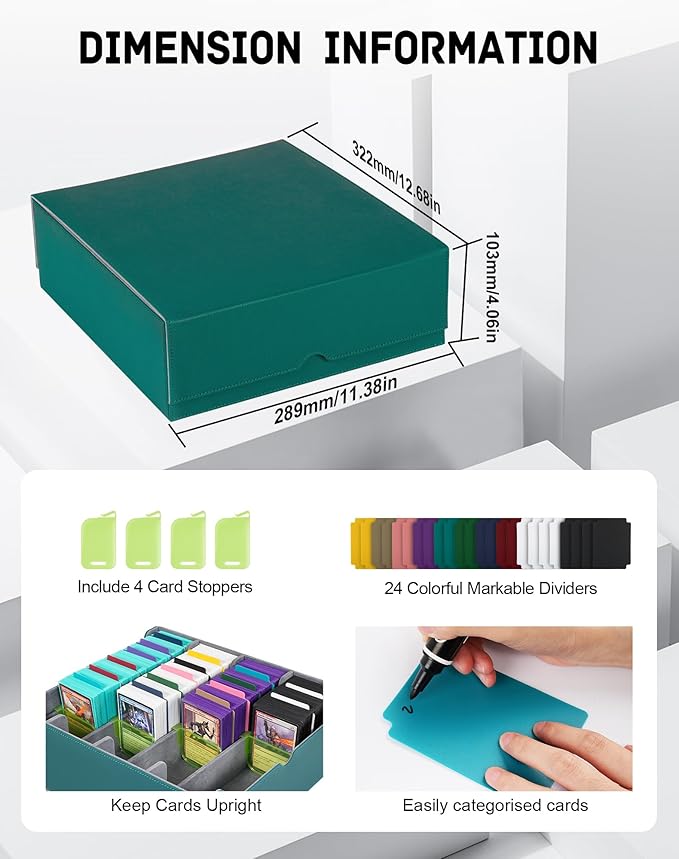 ZLCA Card Storage Box for MTG PTCG, Commander Deck Box Holds 3200+ Cards, Trading Card Storage Case with 4 Stoppers, Card Organizer for TCG Sport Cards(Green)
