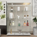 Beauty4U Glass Display Cabinet with LED Lights, Extra Large 3 Columns 2 Doors Curio Cabinets with 12 Shelves for Living Room, Bedroom, Office, White Floor Standing DIY Glass Bookshelf