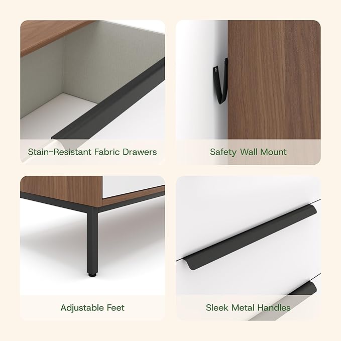 tinge Lira Premium Fabric Dresser - Solid Wooden Frame, 4 Spacious Sag-Proof Drawers with Sleek Metal Handles - Sleek & Durable Storage Solution for Your Home (Dark Brown)