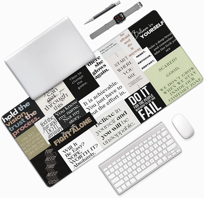 Inspirational Quotes Large Mouse Pad, Cool Gaming Desk Mat, XXL Keyboard Desk Pad Mat for Desktop, 35.4"x15.7" Non-Slip Base Big Mousepad with Stitched Edges