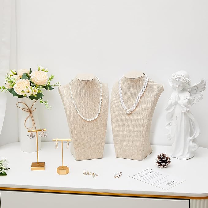 Kigley 9 Pcs Linen Necklace Display Bust Jewelry Holder Necklace Retail Mannequin Display Stand for Jewelry Selling Vendors Shows (11.4 x 6.9 Inch)