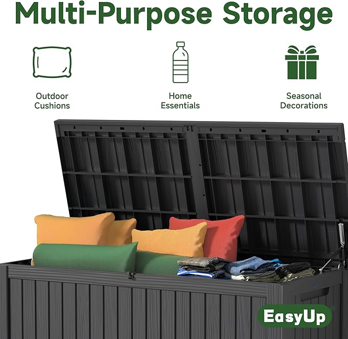EasyUp 200 Gallon Deck Boxes Resin Large Storage Bins with Lids, Outside Storage Box & Deck Boxes Outdoor Waterproof for Outdoor Use