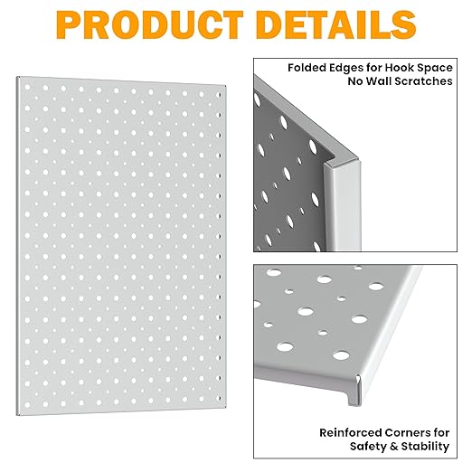 Pegboard Smith Metal Pegboard Panels, 16" x 12" Heavy-Duty Steel Wall Peg Boards for Garage Tool Storage, Pegboard Organizer System (Pack of 3, Gray)