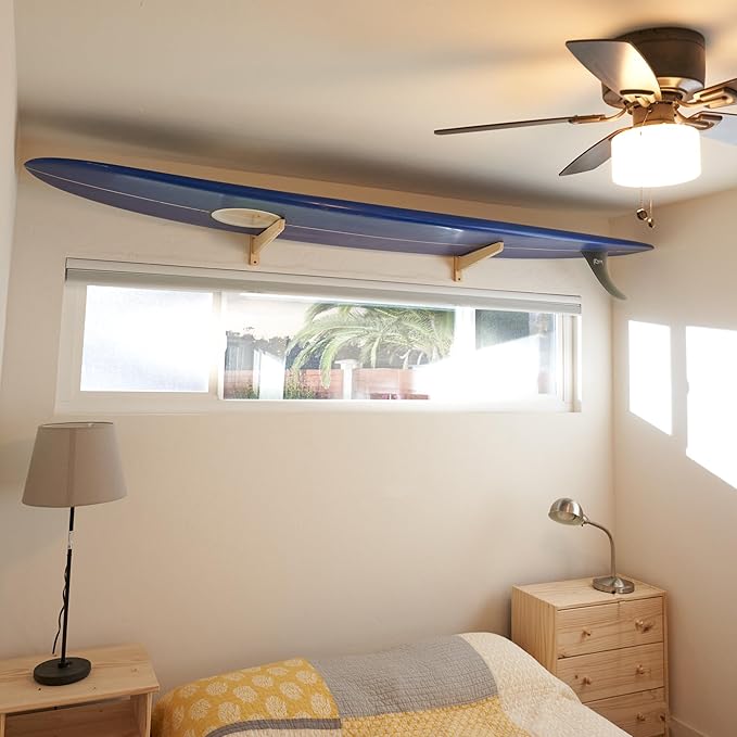 Surfboard Wall Mount, Suitable for Longboards and Shortboards, Snowboards, Beautiful Bamboo Storage Rack, Works for Indoors and Outdoors Display (Amber), Standard