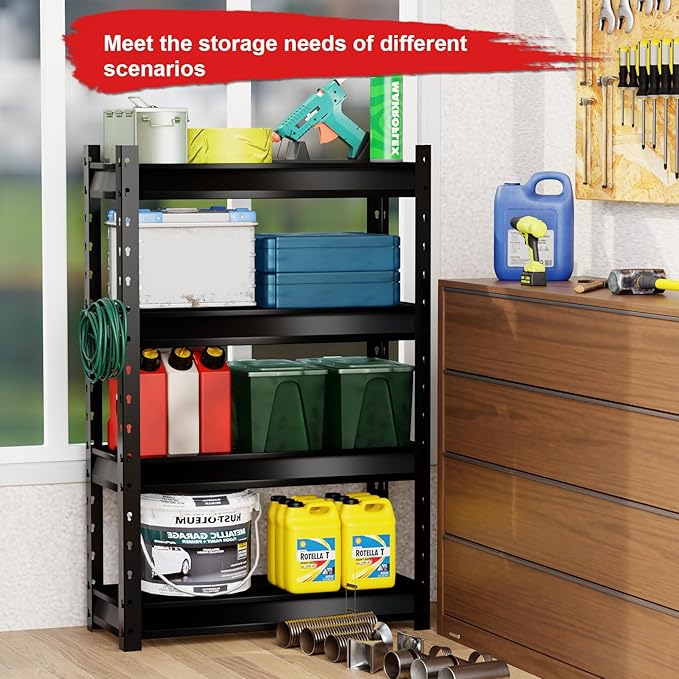The Atlas 36" W Garage Shelving Heavy Duty Loads 6000LBS, 4 Tier Metal Storage Shelves, Adjustable Industrial Rack for Warehouse Basement Pantry, 36" W x 14" D x 54" H