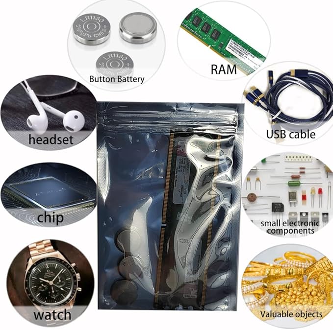 100pcs Antistatic Bags 3.93x5.9in/10x15cm, Resealable ESD Bag, Suitable for CPU SSD Hard Disk and Various Electronic Devices