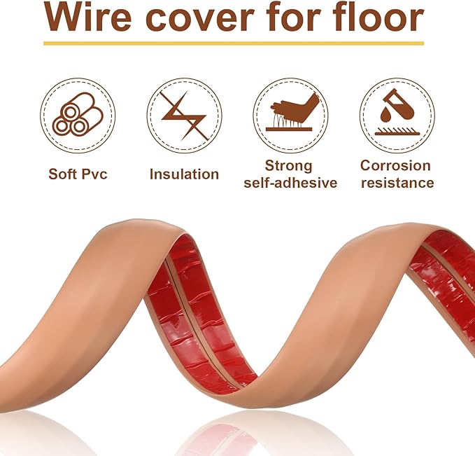 HARFINGTON 6ft Cord Cover Floor W0.6 x H0.33 Inner Channel PVC Hide Extension Cable Floor Wire Hider Wire Covers Protector for Prevent Cable Trips Cables Management, Wood Beige
