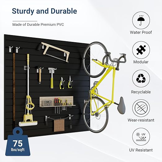 Slatwall Panel 4 FT x 4 FT, Interlocking Slat Wall Paneling, Wall Mounted PVC Wallpanel, Suitable for Garage Storage and Organizer, Slatwall Board, Shelves - Black