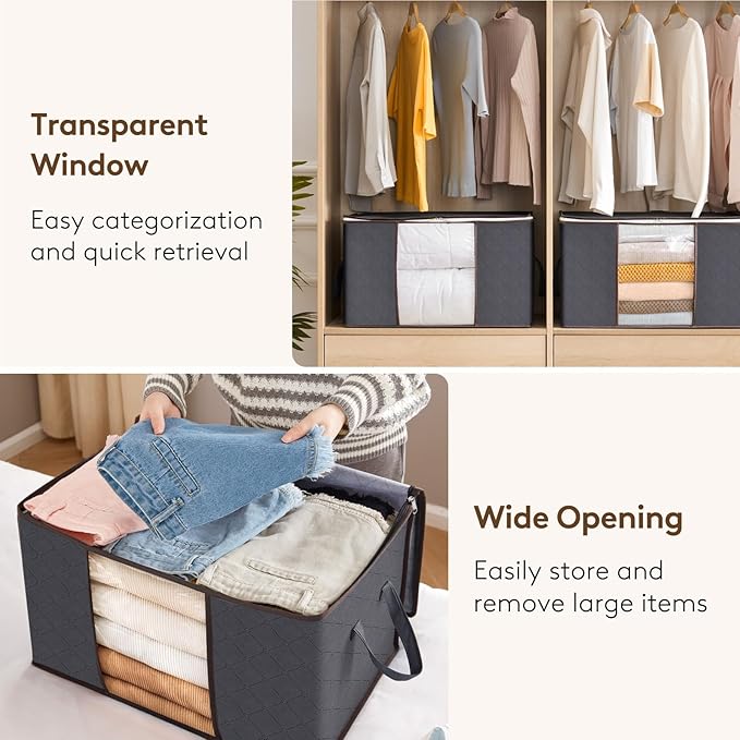 Lifewit 90L Large Storage Bags, 8 Pack Closet Organizers and Storage, Clothes Storage Bins with Lids, Foldable Storage Containers with Reinforced Handles for Clothing, Blanket, Bedding, Comforter Gray
