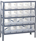 Quantum 1239-202CL Heavy Duty Shelving Unit with (5) Shelves and (20) Clear Bins QSB202 for Garage Warehouse Storage Distribution | 400 lbs Load Capacity | 12"D x 36"L x 39"H, Galvanized Carbon Steel