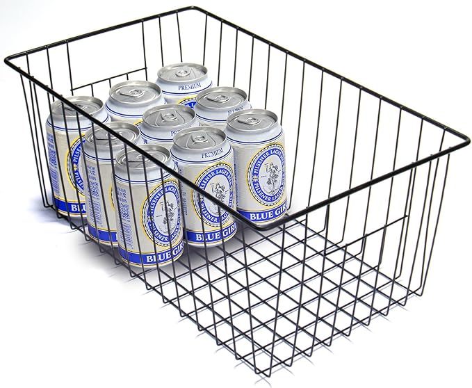 Freezer Organizer Bins - 3 Pack Stand Up Freezer Baskets for 16，17，21 cu.ft Upright Freezer, Wire Storage Baskets with Built-in Handles, Easy to Access Frozen Food Allow Air Circulation, Black