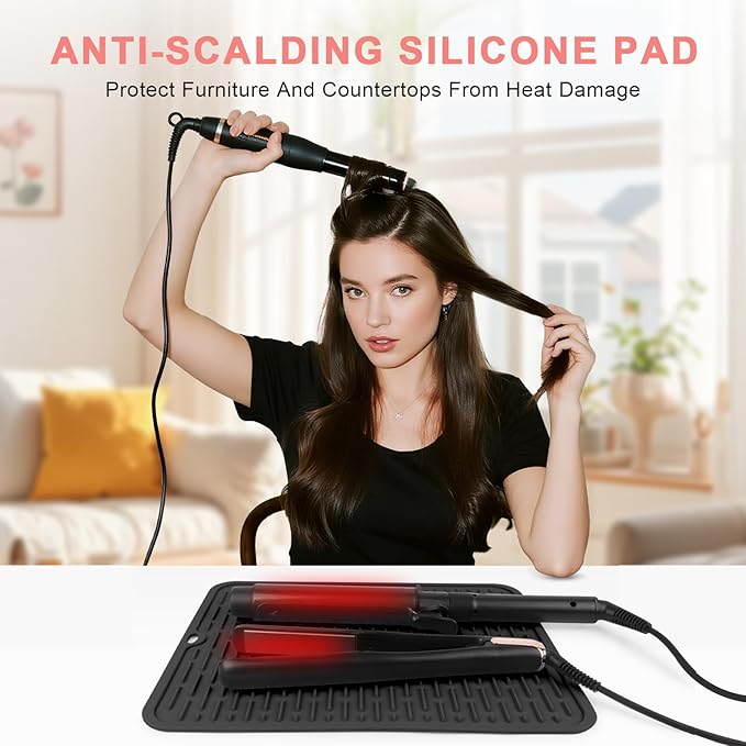 Oversize Silicone Heat Resistant Mat for Curling Irons, Flat Irons, Hair Straighteners and Hot Hair Styling Tools, Portable Hot Tools Sleeve Pad for Travel Vanity Salon(14.2" x 11.0")