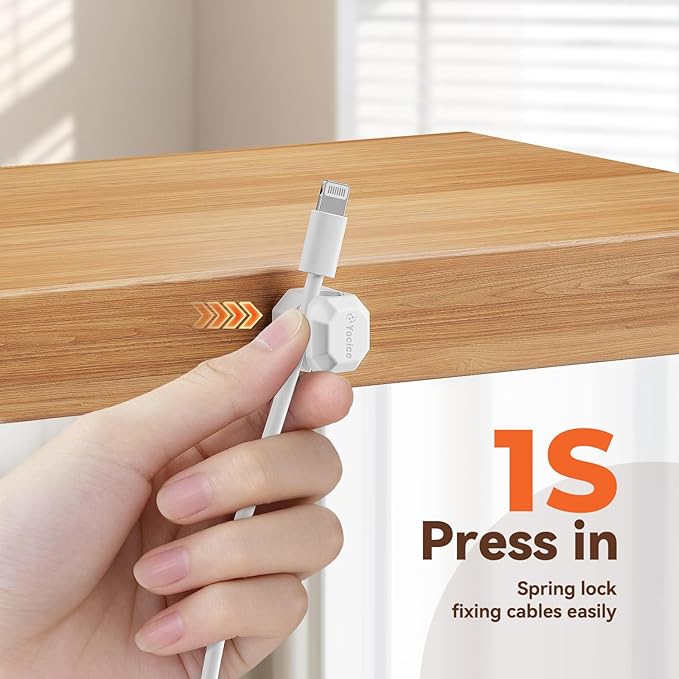 12 Pack Rotatable Cable Clips,Spring Cord Organizer Desk Cable Management Cord Holder Adhesive Phone Charger Cord Clips for Home Office Car Wall Nightstand Accessories White