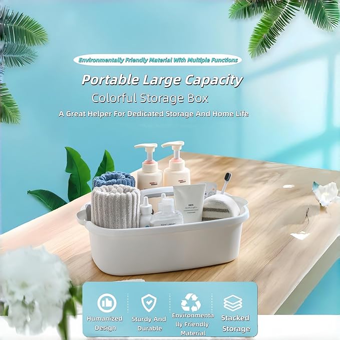 2 Pack Large Cleaning Caddy Portable Shower Basket Supply Organizer with Handle,Plastic Bucket Tool Storage,for Bathroom,Bedroom,Kitchen,Under Sink Storage (White)