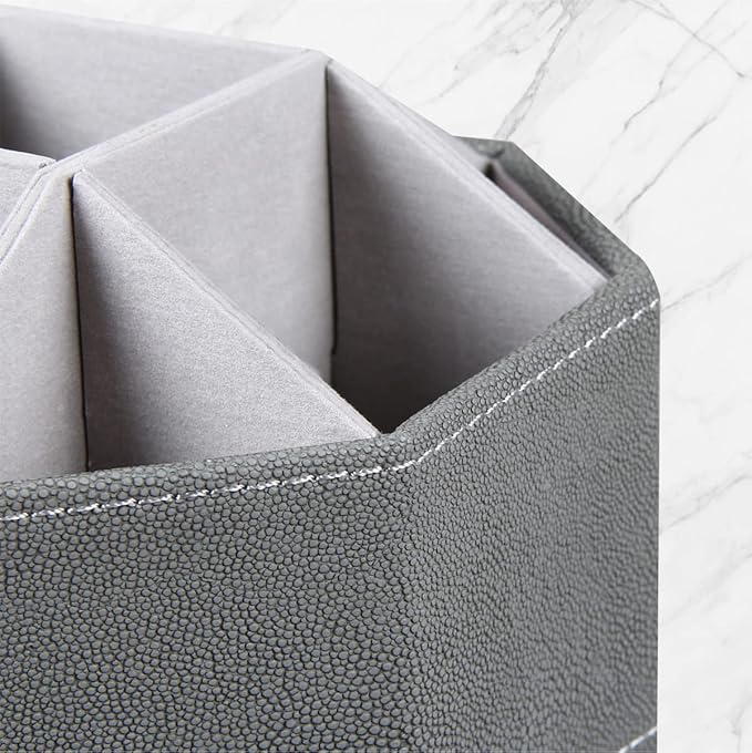 Leather Remote Control Holder,360 Degree Spinning TV Remote Caddy,9 Grids Desk Organizers and Accessories for Storage Controller,Calculator,Mail,Media,Pen,Phone etc(Grey Fish pattern)