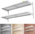 1pack×2 Tier 1.3x4ft Garage Shelving Wall Mounted, 260lbs Load Capacity，15.6x48inch per Shelf Height Cassette Adjustable Floating Shelves(White)