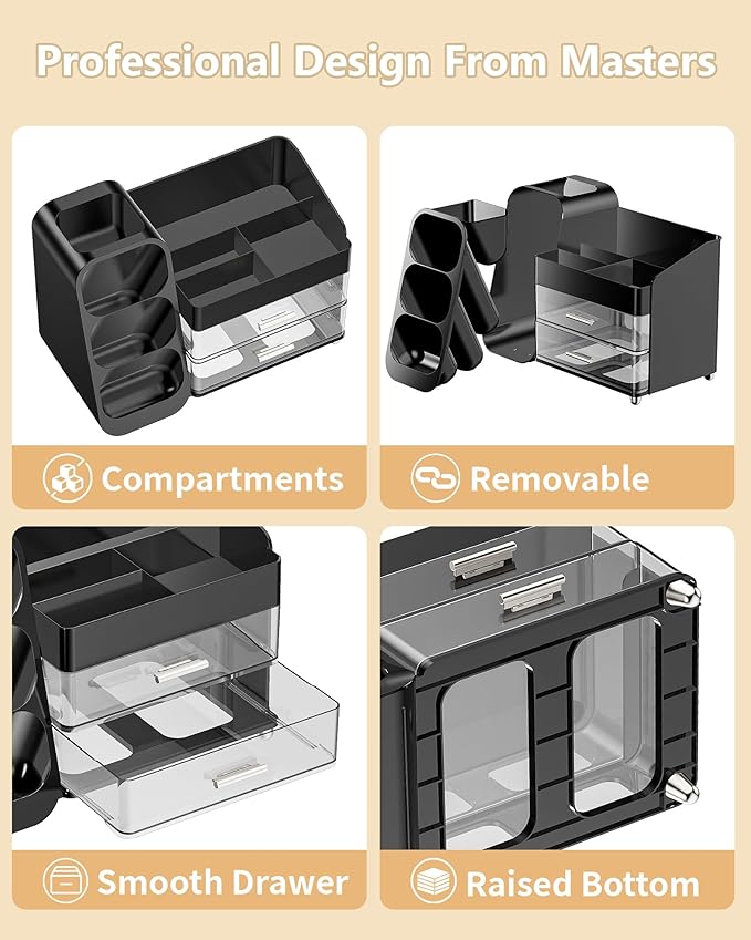 Makeup Organizer with Drawers, Skincare Organizer (Large Size Thick), Storage Box Cosmetic Display Cases, Make up Organizers for Vanity, Dresser, Desk, Kitchen, Countertop (black)