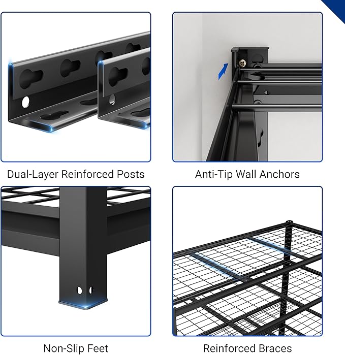 FLEXIMOUNTS 60" W Garage Shelving, 5 Tier Storage Shelves Load 1500LBS, Adjustable Garage Shelving Heavy Duty, Metal Shelves Unit for Basement, Warehouse, 60" W x 72" H x 24" D, Black
