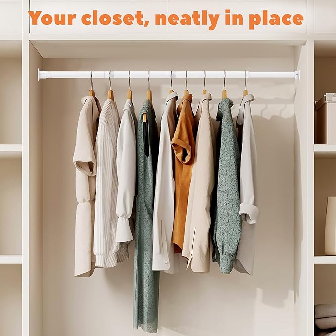 Closet Rod 50-99 Inches, Adjustable Heavy Duty Metal White Closet Rods for Hanging Clothes 1.3 Inches Diameter for Wardrobes Laundry