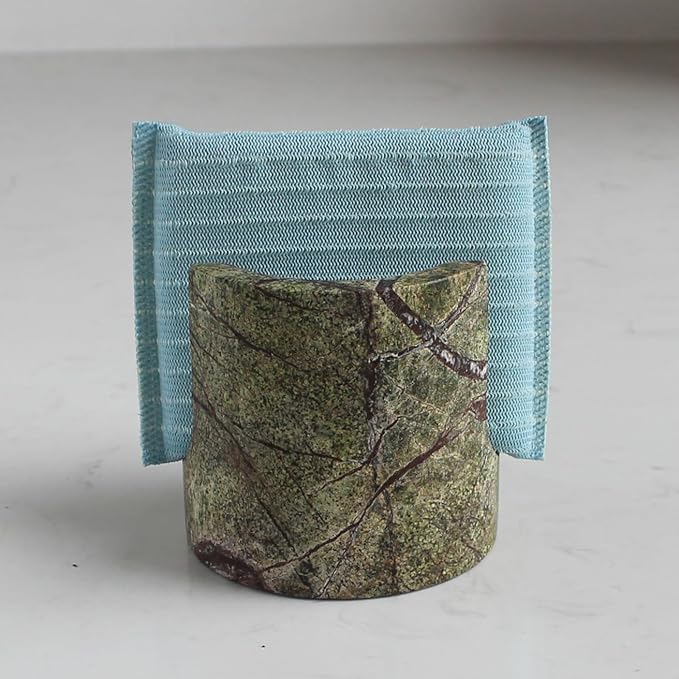 Natural Marble Travertine Sponge Holder for Kitchen Counter, Drying Rack, Sponge Caddy for Sink Organizer - Green Rainforest Marble