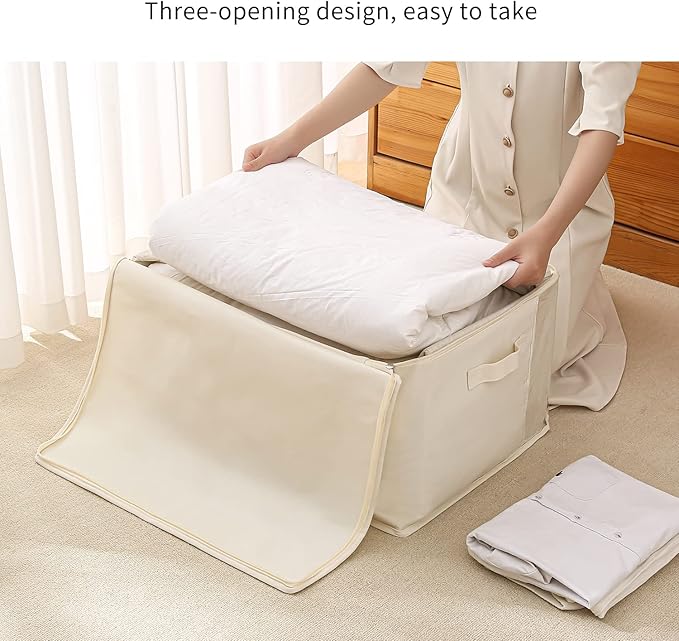 6-Pack Large Canvas Comforter Storage Bags Closet Organizer for Clothes Sweater Clothes Organizer with Dual Zipper Three Carrying Handles for Blanket Closet Storage Container