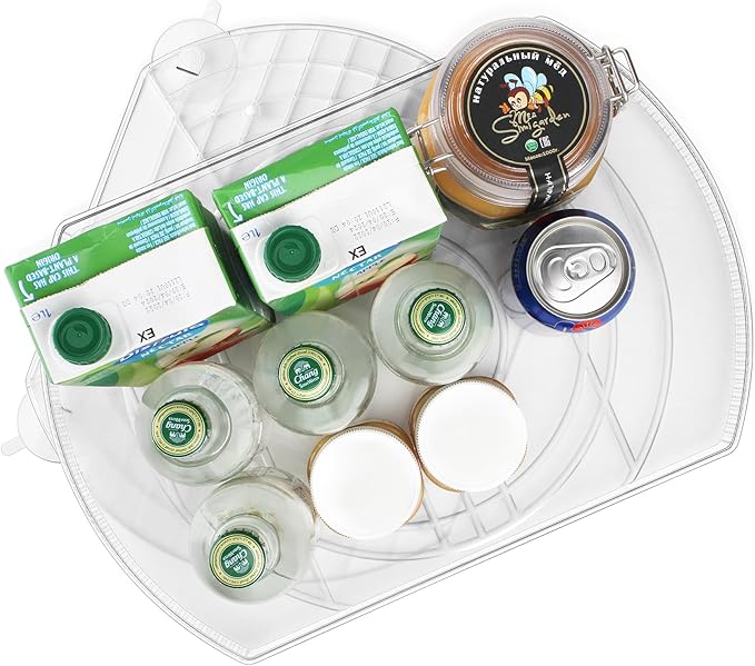 FIRJOY Lazy Susan Turntable for Refrigerator, Square Turntable Organizer for Fridge Cabinet, Pantry, Countertop (15.3" x 11.1" Rectangle 2 Pack - Clear)