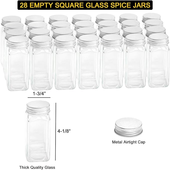 SpaceAid Spice Rack Organizer with 24 Spice Jars, 386 Spice Labels, Chalk Marker and Funnel Set for Cabinet, Countertop, Pantry, Cupboard or Door & Wall Mount -24 Jars, 11.8" W × 10.8" H, Black
