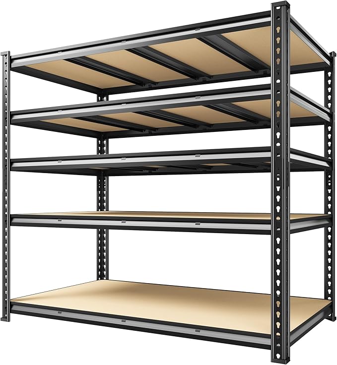 55.1" W Garage Shelves 2230LBS Storage Shelves, 5 Tier Adjustable Metal Shelving, Garage Shelving for Storage, Basement, Warehouse, Pantry, Kitchen, 55.1" W x 24.1" D x 72.1" H, Black