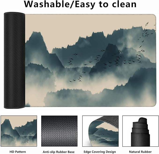 Gaming Mouse Mat Ink and Water Landscape Painting Large Mouse Pad Extended Mouse Pad Desk Mat Non-Slip Rubber Base Mice Pad Desk Pad for Office Game Home 35.4x15.75 in