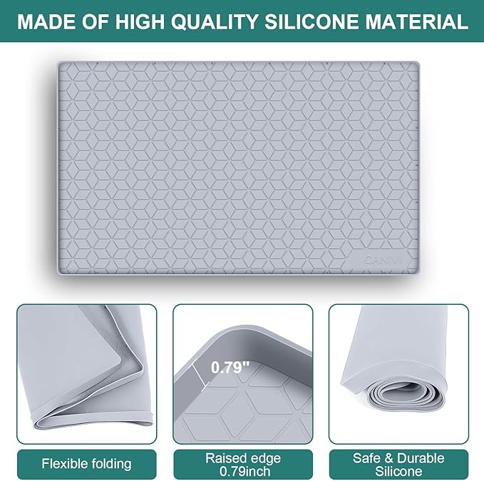 Under Sink Mat, 34" x 22" Waterproof Silicone Under Sink Tray for Kitchen & Laundry Cabinets, Kitchen Cabinet Shelf Protector, Up to 3.3 Gallons Liquid, Fits 36 inch Standard Cabinet Light Grey