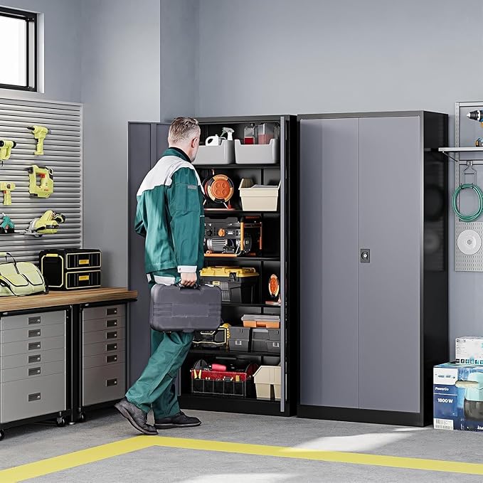 Letaya Metal Garage Storage Cabinets with Lock Door and Adjustable Shelves, Steel Tool Cabinets for Home,Office,Warehouse Organisieren (Black Grey, 72" H)