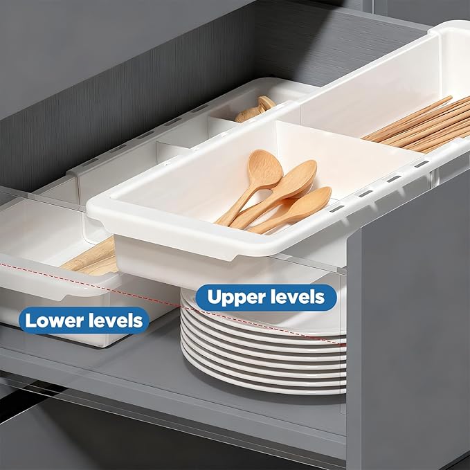 2pcs Expandable Drawer Organizer with Insert Adjustable Drawer Storage Tray Desktop Drawers Dividers to Organize and Store desk drawers organizer tray for Bathroom Office Kitchen