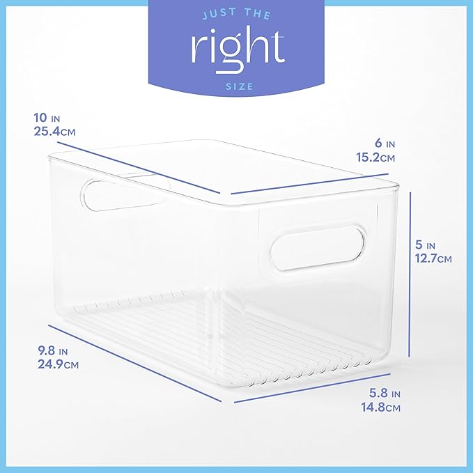 primebox Plastic Food Storage 8 Pack Clear Container Bin with Handles for Organizing Kitchen, Pantry, Fridge, Freezer, Pantry,Bathroom. 10"x6"x5"