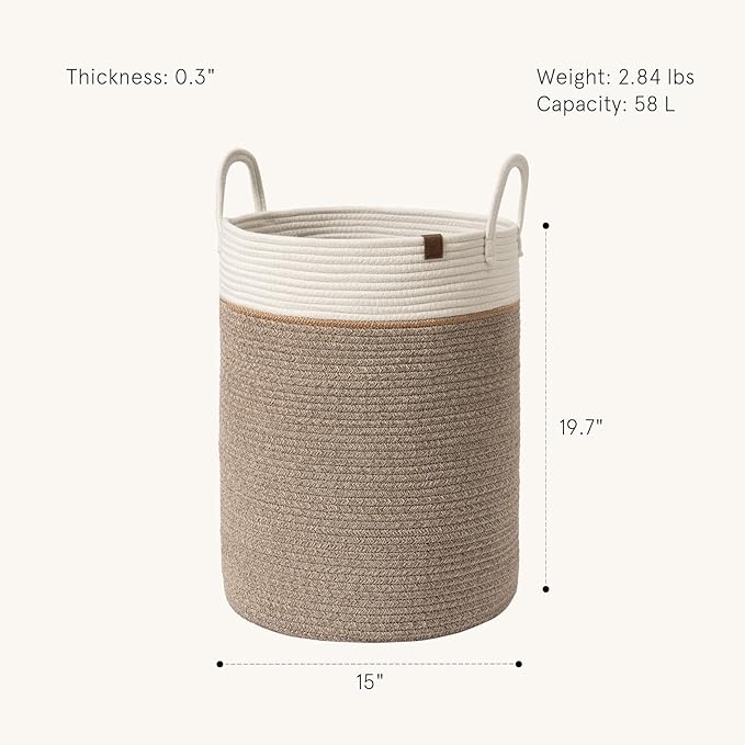 LA JOLIE MUSE Woven Basket Rope Storage Baskets - Large Cotton Organizer, Basket for Baby Blanket, Kids Toy Nursery Laundry Basket Mocha L