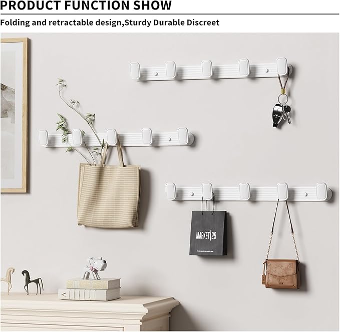 Coat Rack Wall Mount White, 5 Hooks Rack Metal Coat Hanger Wall for Hanging Hat Purse and Robes, Towel Hook for Bathrooms and Entryway (1 Pack)