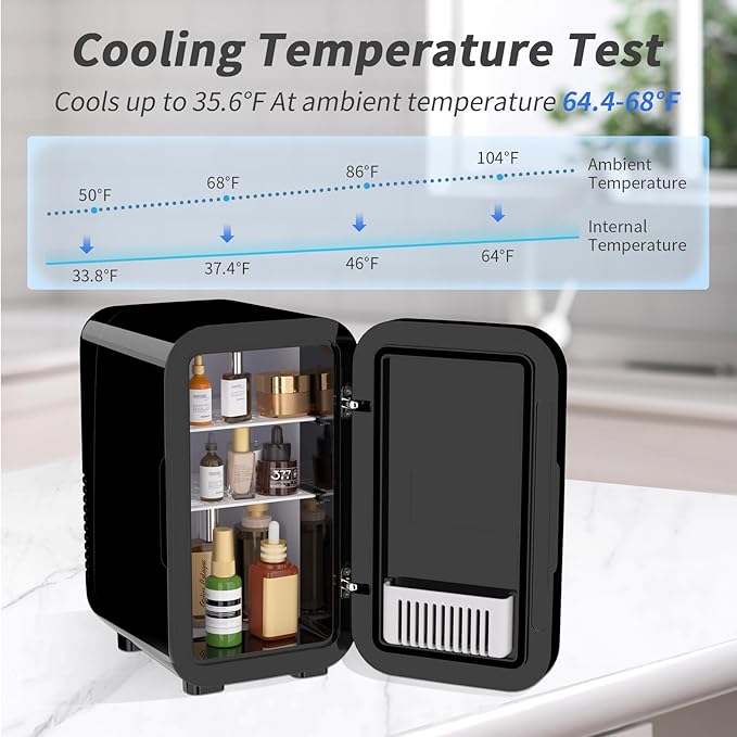 Mini Fridge, 6 Liter/8 Can 110V AC/DC Portable Thermoelectric Cooler Refrigerators for Bedroom, Skincare, Beverage, Office, Dorm Room and Car, Black