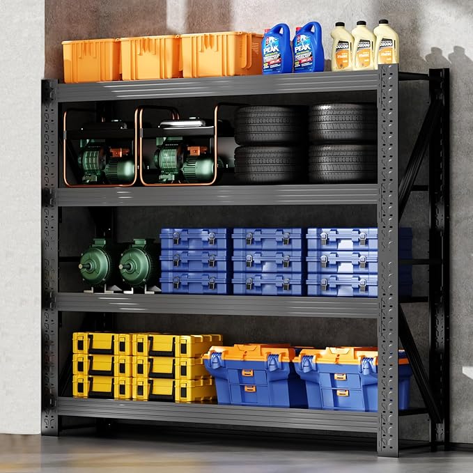 48" W Garage Shelving,4-Tier Heavy Duty Storage Shelves Unit with Adjustable Metal Shelf for Warehouse,Basement,Workshop,4200LBS,48" W x 24" D x 79" H,Black