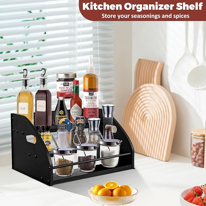 Premium Metal Design - Strong Liquor Bottle Display Shelf, 3 Steps Extra Large Rustic Mini Bar, Countertop Coffee Syrup Organizer with Handles, Ideal Gift for Dad & Liquor Enthusiasts